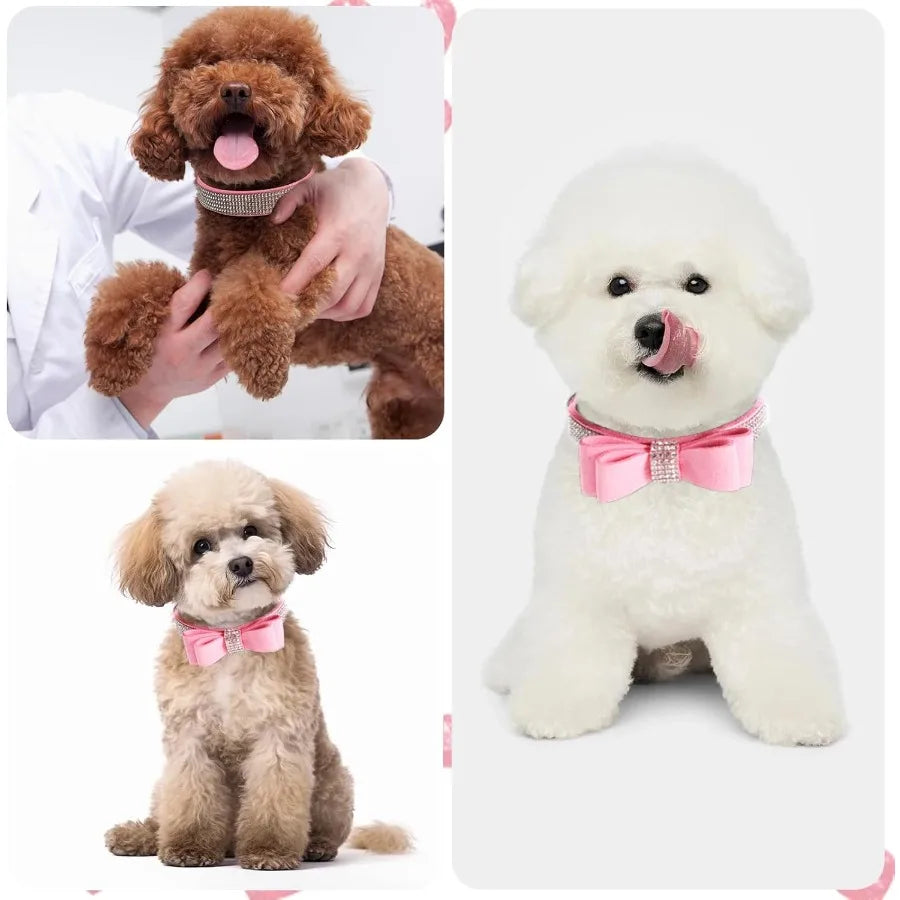 Pink Rhinestone Dog Collar Soft Suede Glitter Diamond Jewelry Crystal Girl Puppy