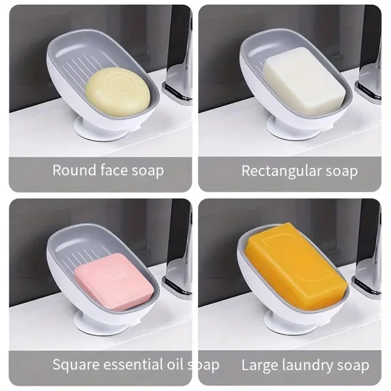 Suction Cup Soap Dish Drainable, Rust-Proof, for Bathroom, Kitchen Sink, Shower, Luxury Design, Easy Clean