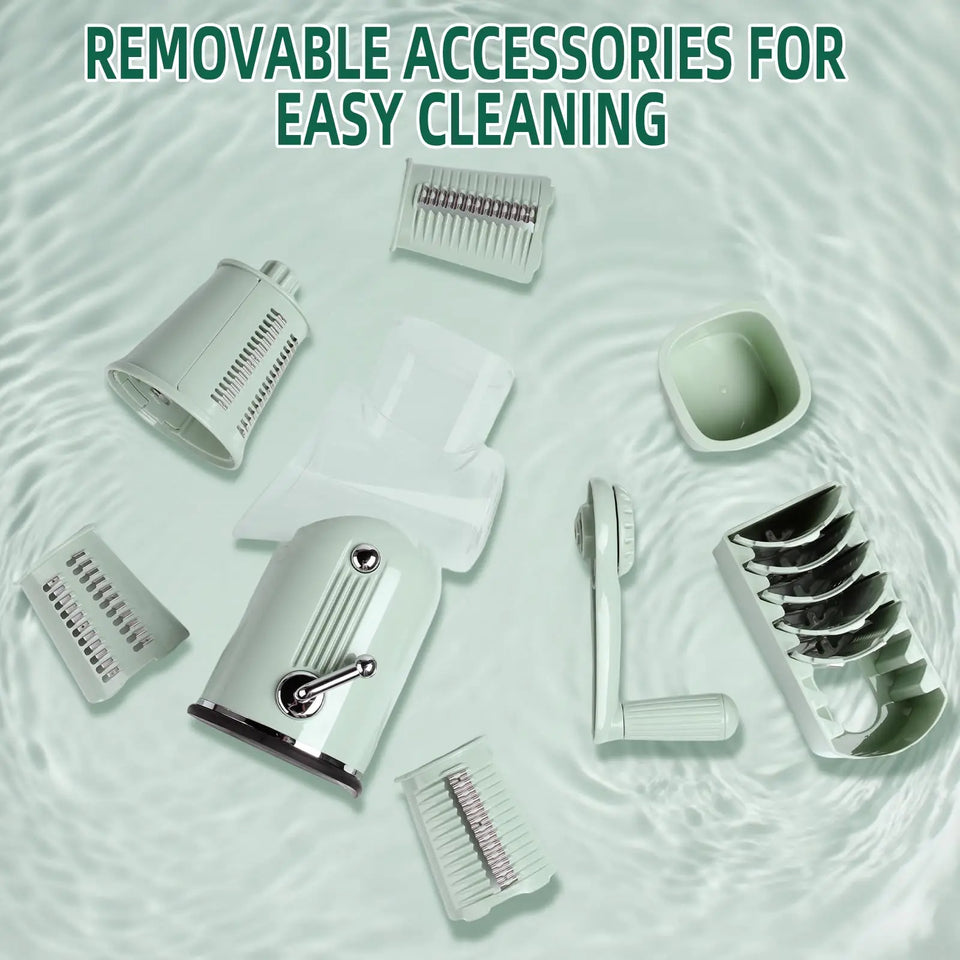 Rotary Cheese Grater with Handle, Vegetable Shredder with 5 Replaceable Blades & Strong Suction Base, Round Food Slicer & Choppe
