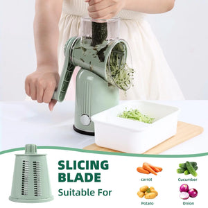 Rotary Cheese Grater with Handle, Vegetable Shredder with 5 Replaceable Blades & Strong Suction Base, Round Food Slicer & Choppe