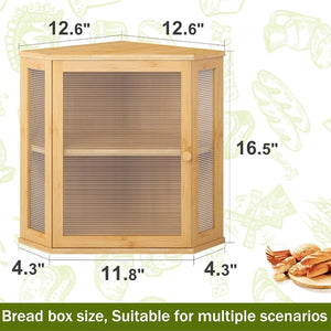 Corner Bread Box for Kitchen Countertop Double Layer Bamboo Wooden Bread box Large Capacity Bread Storage Bin(Natural, Ext
