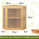 Corner Bread Box for Kitchen Countertop Double Layer Bamboo Wooden Bread box Large Capacity Bread Storage Bin(Natural, Ext