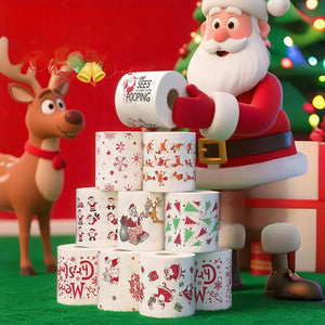 Colorful roll paper Christmas roll paper in stock Christmas pattern tissue printed small roll toilet paper