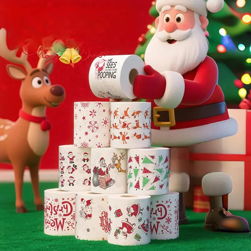 Colorful roll paper Christmas roll paper in stock Christmas pattern tissue printed small roll toilet paper