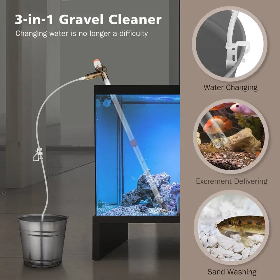 Adjustable Water Flow Sand Cleaner Press-Type Siphon Pump Aquarium Gravel Cleaner with Glass Scraper Fish Tank Water Changer Kit