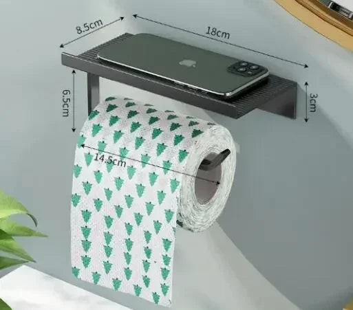 Aluminum Alloy Toilet Paper Holder Shelf With Tray Bathroom Accessories Kitchen Wall Hanging Punch-Free Toilet Paper Roll Holder