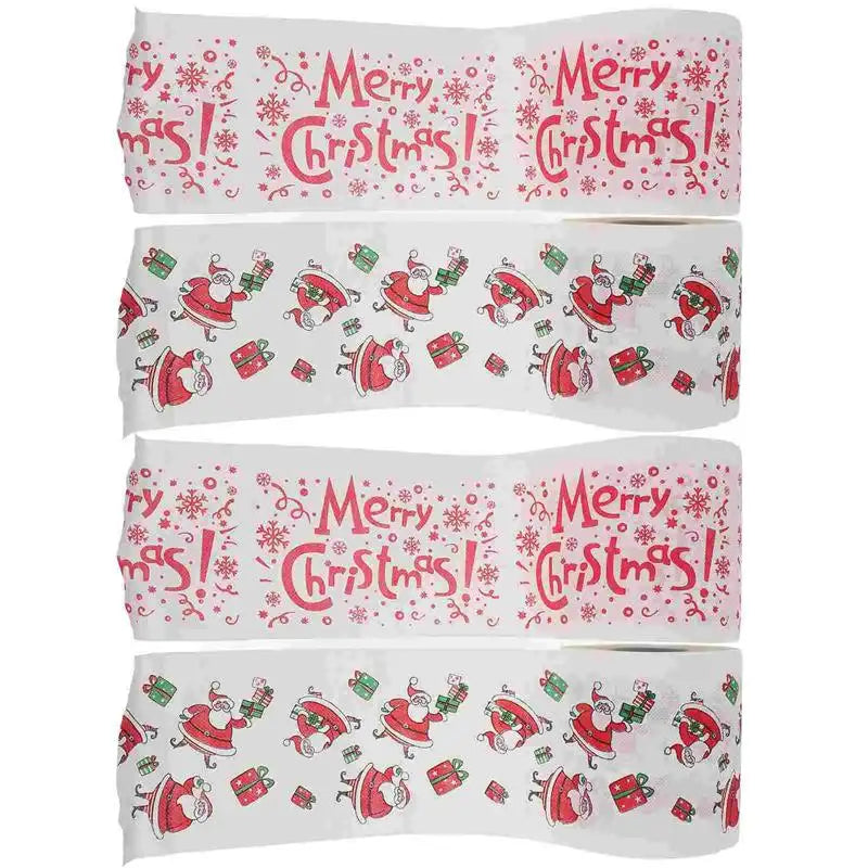 4 Rolls Christmas Pattern Toilet Paper Xmas Santa Claus Decor Tissue Towel Napkin Napkins