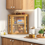 Corner Bread Box for Kitchen Countertop Double Layer Bamboo Wooden Bread box Large Capacity Bread Storage Bin(Natural, Ext