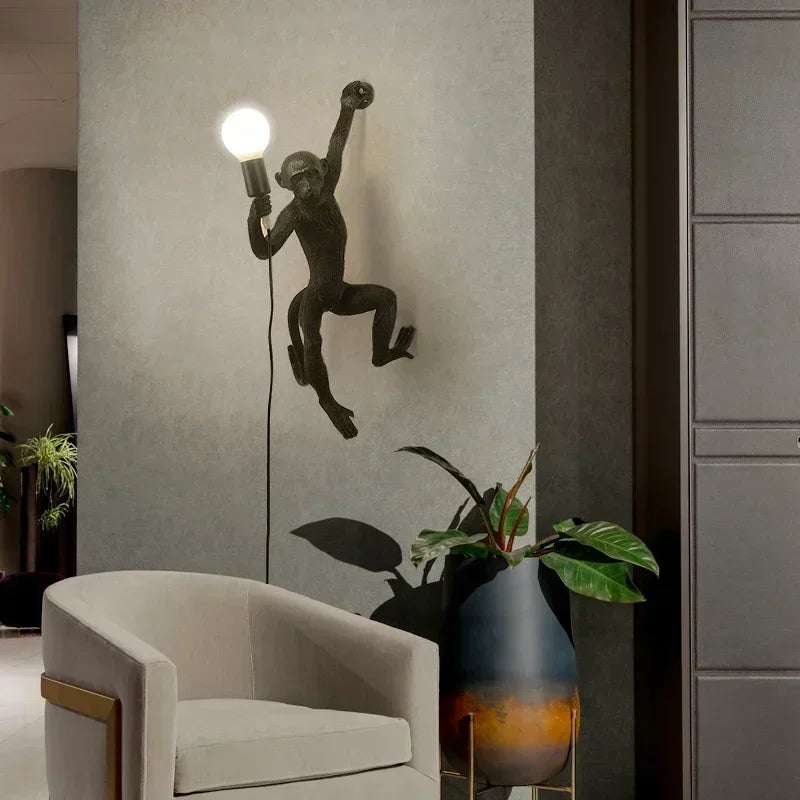 SANDYHA Nordic Retro Resin Monkey Wall Lamps for Living Room Home Decor Bedroom Led Lights Kitchen Island Dining Table Lightings