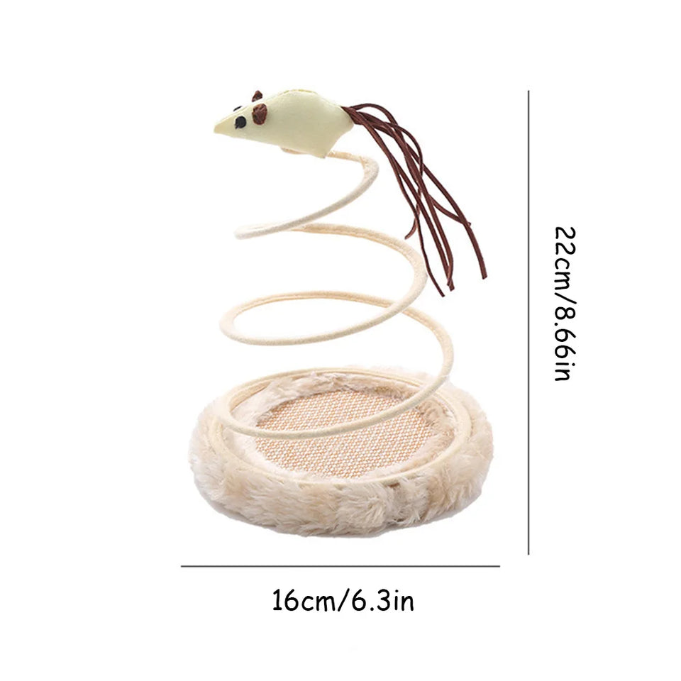 Cat Toy & Scratcher Set - Spiral Steel Spring Linen Disc Scratching Pad + Linen Mouse, Durable Cat Scratching Toy for Nail Care