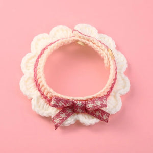 Cute Bow-knot Hand-knitted Saliva Towel  Kitten Cat Puppy  Adjustable Collar Pet Decorative Dog Cat Collar Pet dog Accessories