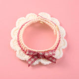 Cute Bow-knot Hand-knitted Saliva Towel  Kitten Cat Puppy  Adjustable Collar Pet Decorative Dog Cat Collar Pet dog Accessories