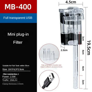 Mini Fish Tank Filter Small Wall Mounted USB Power Interface Household External Silent Water Purification Aquarium Aerator Pump