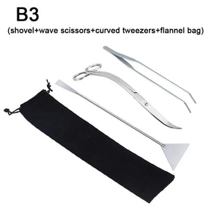 Aquarium Tools Set Scissor Tweezers Plants Wave Scissors Grass Stainless Cleaning Tools Fish Tank Shovels Aquarium Accessories