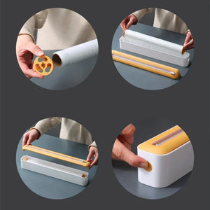 Practical Kitchen Tool Plastic Wrap Dispenser with Cutter, Adjustable Foil & Cling Film Storage Box Food Wrap Organizer