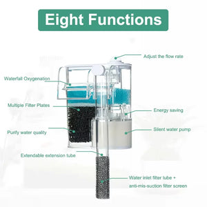 Fish Tank Filter small circulation Pump3in 1 Water Purification WaterfallOxygenation Silent Household wallMounted