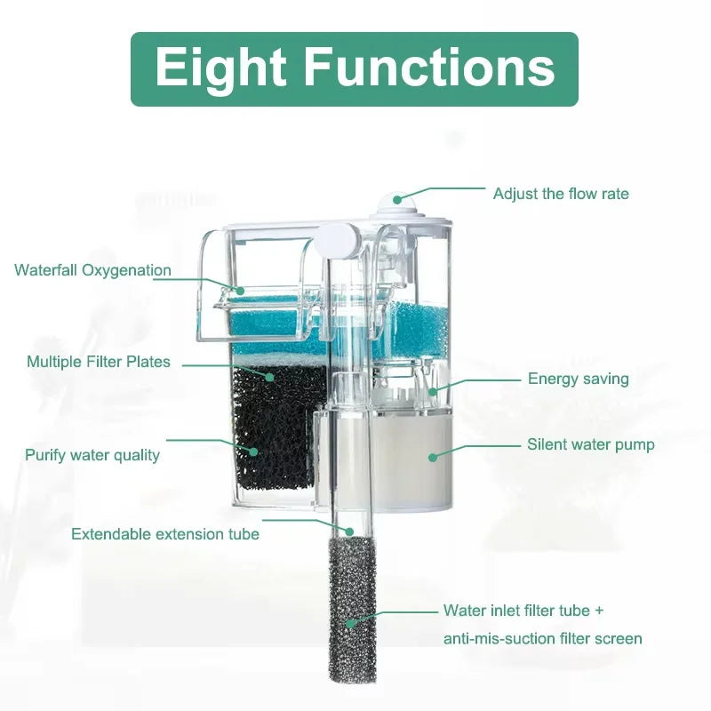 Fish Tank Filter small circulation Pump3in 1 Water Purification WaterfallOxygenation Silent Household wallMounted
