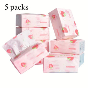 1 Pack/5 Packs/10Packs  of Strawberry Printed 4-layer Soft Paper, Household Paper, Toilet Paper, Napkins, Kitchen Paper