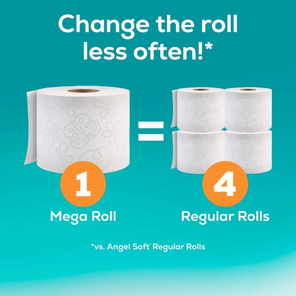 24 Mega Rolls 2 Ply Toilet Paper Soft Strong Flushable Septic Safe 320 Sheets Per Roll Perforated Long Lasting Comfort