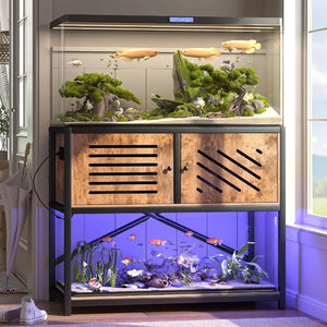 4050 Gallon Fish Tank Stand with Builtin Power Outlets and LED Lighting for Home Aquarium Setup Durable Metal Frame with Storag