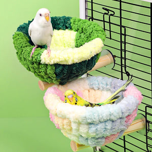 Bird Cage Nest Warm Plush Nest with Stick Bird Beds Parrot Nest Parakeet Nest Cockatiel Bed Winter Sleeping Bed Bird Hammock