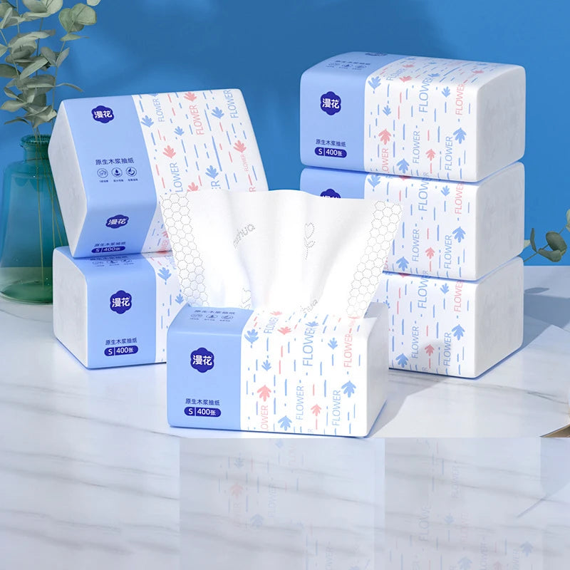 Diffuse Flower Paper 1 Pack 400 Paper Thickened Napkin S Size Household Paper Towel Comfortable Wood Facial Tissue Toilet Paper
