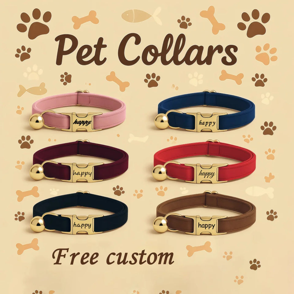 Customized Velvet Anti Lost Cute Bell Cat Collar Puppy Collar Light Luxury Fashion Good-Looking Pet Accessories Free Engraving
