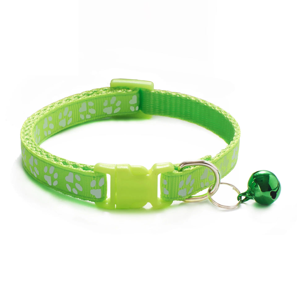 HABO Collar With Bell Cartoon Footprint Colorful Dog Puppy Cat Accessories Kitten Collar Adjustable Safety Bell Ring Necklace
