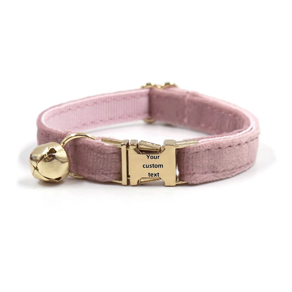 Customized Velvet Anti Lost Cute Bell Cat Collar Puppy Collar Light Luxury Fashion Good-Looking Pet Accessories Free Engraving