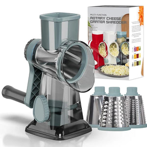 3-in-1 Rotary Cheese/Vegetable Grater & Nut Grinder, Manual Kitchen Slicer with Clear Container for Peanut/Food Prep