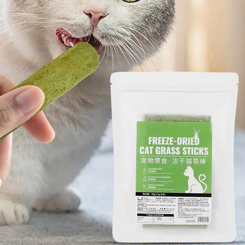 Cat Grass Snacks 8 Sticks Cat Teething Sticks Freeze-Dried Cat Snack Time Treats Flavored Teeth Cleaning Treats For Keeping Cat