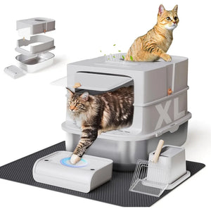 Extra Large Stainless Steel Covered Cat Litter Box for Large Cats