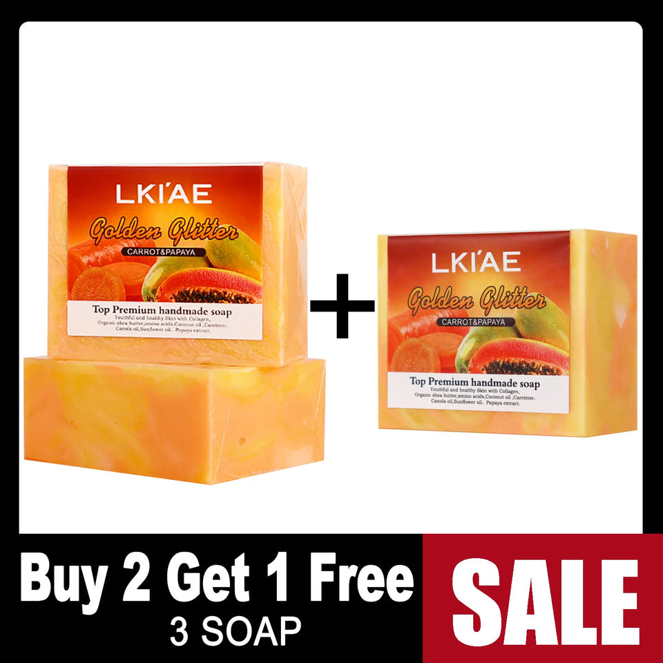 LKIAE Natural Carrot & Papaya Handmade Soap, Brightening, Clean Skin, Reduce Acne, Dark Spots, Face & Body Wash, 150g/3.53 oz
