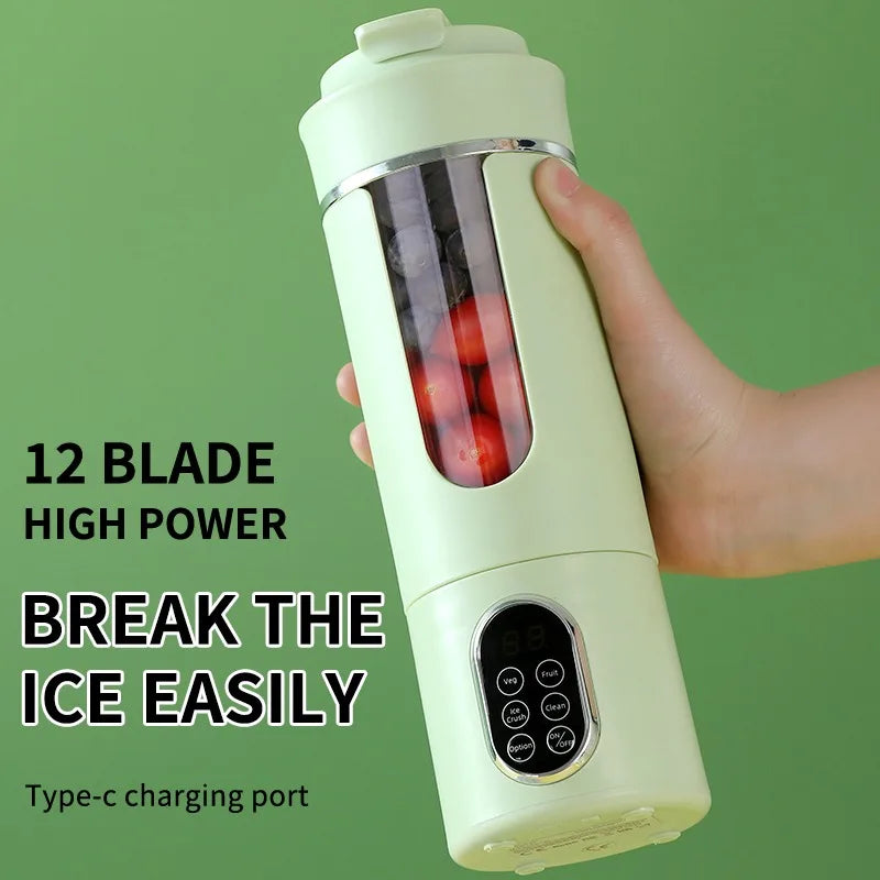 New 530ml Portable Juicer Wireless USB Charging Crushed Ice Electric Juicing 12 Blade 4 Gears 7.4V Mini Fresh Juice Blender