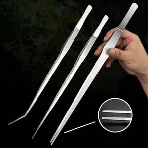 Stainless Steel Aquarium Tweezers Set (27/38/48cm) - Curved Aquascaping Tools for Plants & Feeding, Fish Tank Maintenance Kit