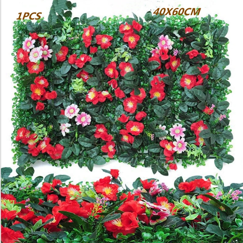 Green Artificial Plants Wall Panel Plastic Outdoor Lawns Fake Flowers Decor  Wedding Backdrop Party Garden Grass Flower Wall