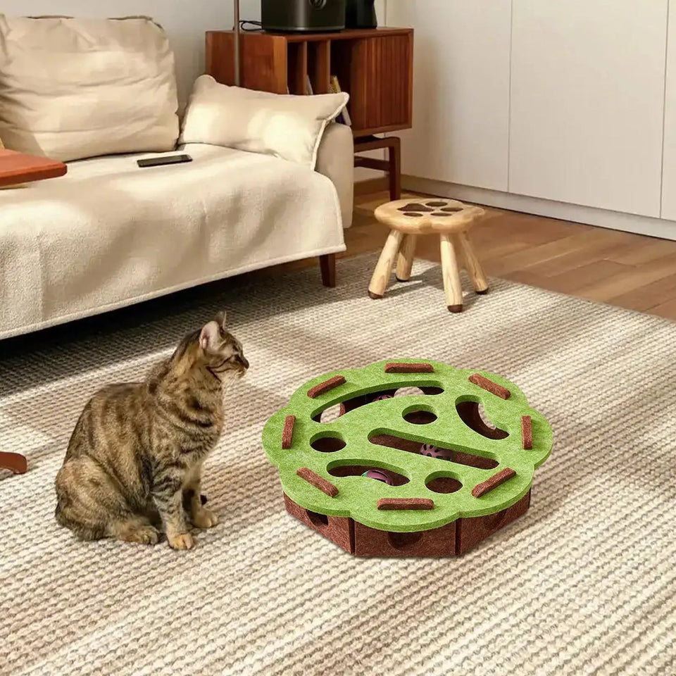 Interactive Cat Puzzle Box Toy with Bell - Felt Maze Game for Mental Stimulation, Enrichment, Scratching Exercise for Indoor Cat