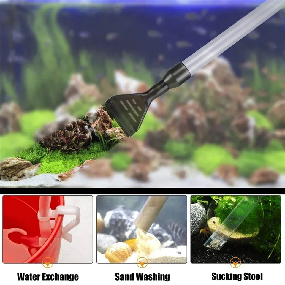 Adjustable Water Flow Sand Cleaner Press-Type Siphon Pump Aquarium Gravel Cleaner with Glass Scraper Fish Tank Water Changer Kit