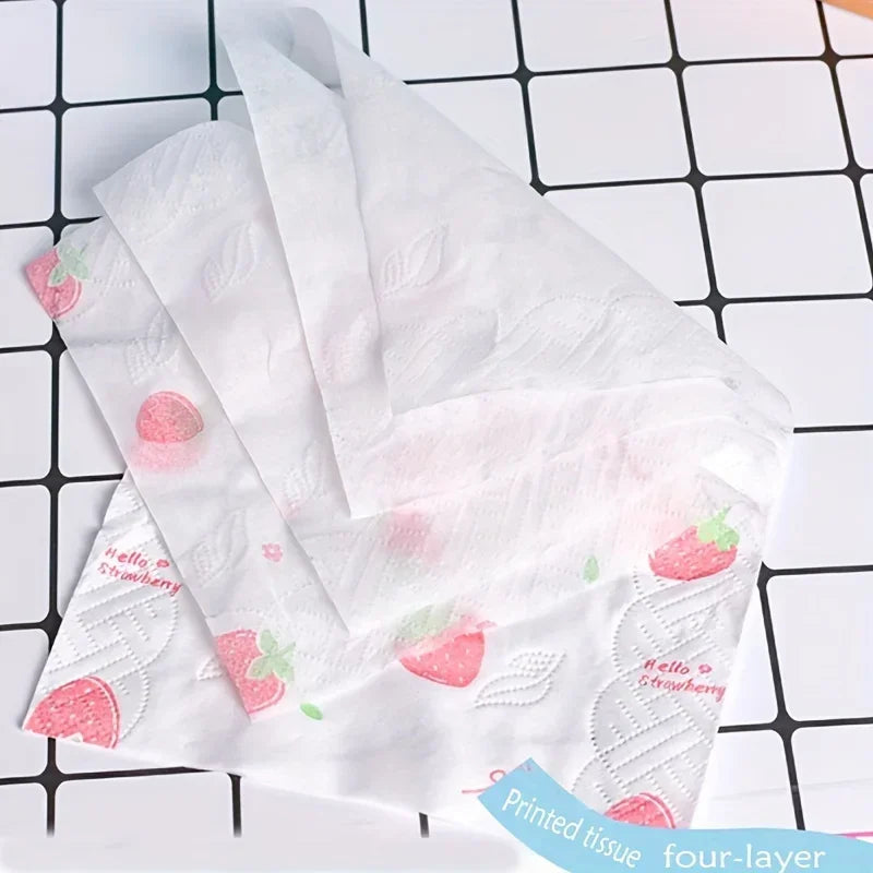 1 Pack/5 Packs/10Packs  of Strawberry Printed 4-layer Soft Paper, Household Paper, Toilet Paper, Napkins, Kitchen Paper