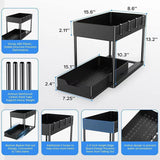 2 Tier Under Sink Organizer Sliding Cabinet Basket Organizer Storage Rack with Hooks Hanging Cup Bathroom Kitchen Organizer