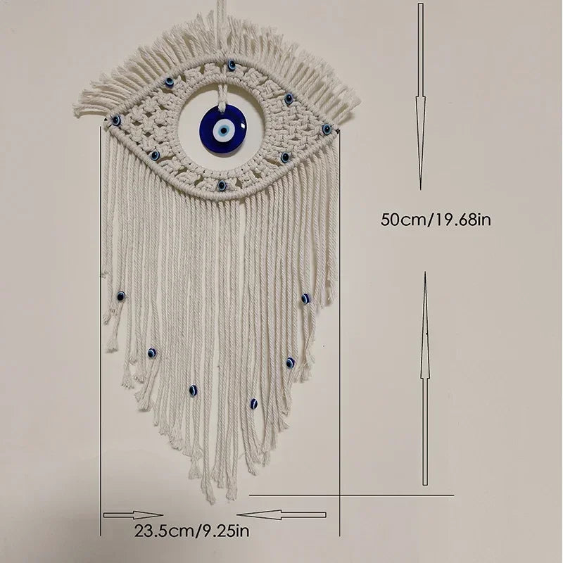 Macrame Wall Hanging Handmade Turkish Evil Eye Pendant Tapestry Nazar Decoration for Home Living Room Wall Home Decor Gift Tapiz