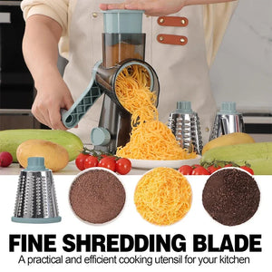 3-in-1 Rotary Cheese/Vegetable Grater & Nut Grinder, Manual Kitchen Slicer with Clear Container for Peanut/Food Prep