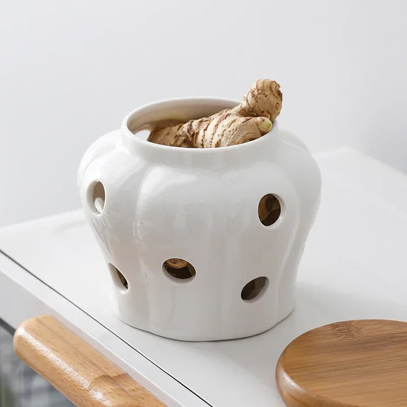 Kitchen Ventilation Storage Tank Pumpkin Jar Hollow Out Ceramic Storage Tank Garlic Ginger Dried Chili Pepper Storage  Jars