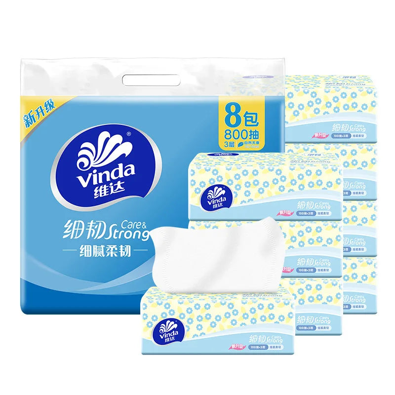 Vinda Fine And Tough Drawing Paper; 3 Layers Of 100 Draw 8 Packs Of Napkins; Toilet Paper Pull-out Tissue Affordable Packaging