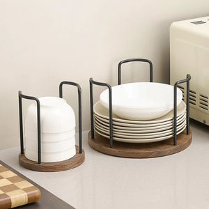 BAKALA Walnut kitchen bowl rack, countertop, multifunctional bowl and dish storage rack, draining utensil and bowl storage rack
