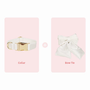 Bowtie Dog Collar Leash Harness White Unique Style Necklace with Detachable Bow Tie for Puppy Small Medium Large Dogs Wedding