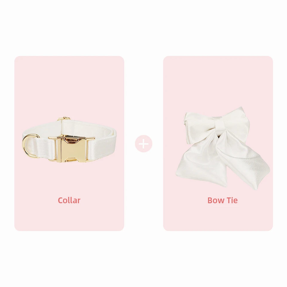 Bowtie Dog Collar Leash Harness White Unique Style Necklace with Detachable Bow Tie for Puppy Small Medium Large Dogs Wedding