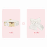 Bowtie Dog Collar Leash Harness White Unique Style Necklace with Detachable Bow Tie for Puppy Small Medium Large Dogs Wedding