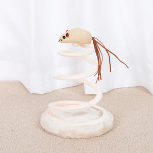 Cat Toy & Scratcher Set - Spiral Steel Spring Linen Disc Scratching Pad + Linen Mouse, Durable Cat Scratching Toy for Nail Care