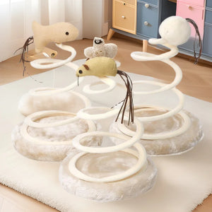 Cat Toy & Scratcher Set - Spiral Steel Spring Linen Disc Scratching Pad + Linen Mouse, Durable Cat Scratching Toy for Nail Care